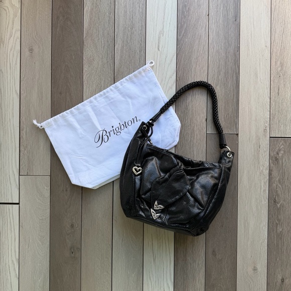 Brighton Handbags - Brighton Black snake Textured Shoulder Bag